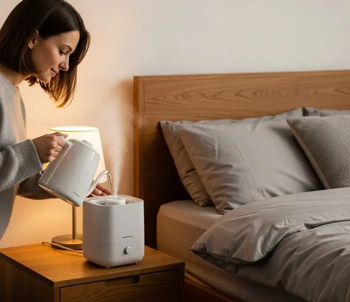 putting hot water in a humidifier